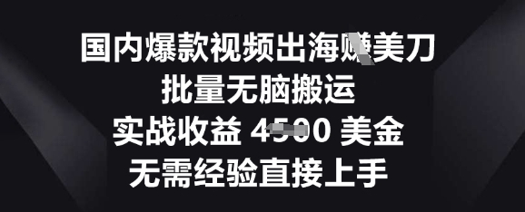 国内爆款视频出海挣美刀，批量无脑搬运，实战收益4.5k，无需经验直接上手-科联星创